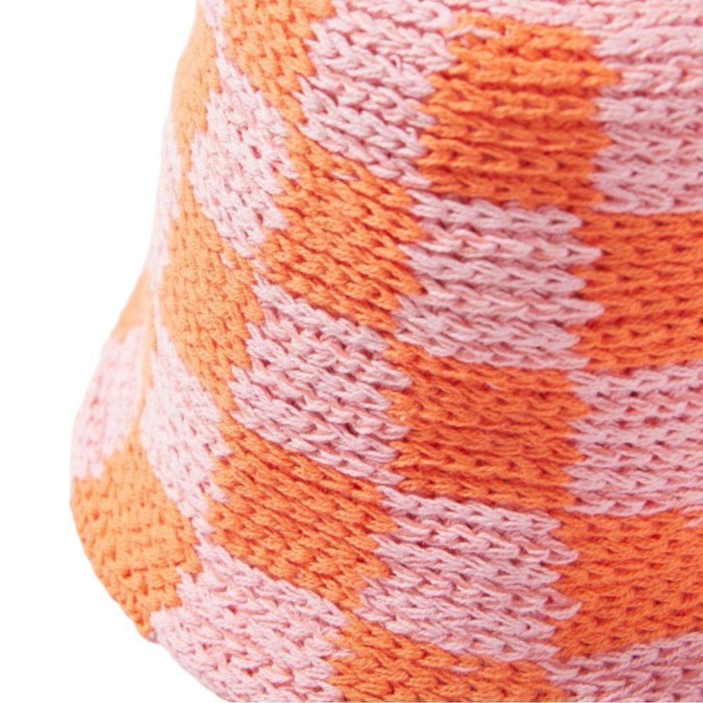 URBAN OUTFITTERS UO Pink Orange Checkered Crochet Bucket Hat NEW - Picture 2 of 3